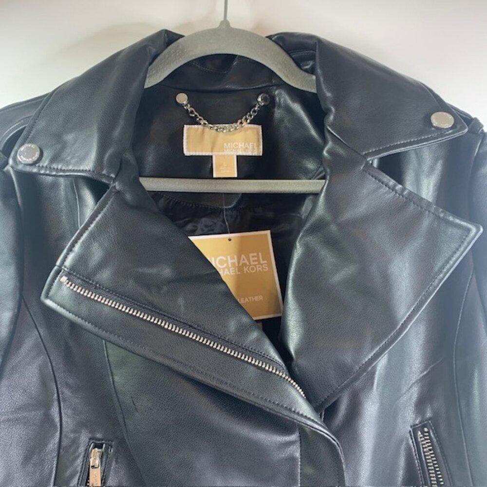 Michael Kors Women's Vegan Leather Moto Jacket Black Size Large NWT - Picture 6 of 14